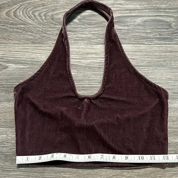 Don’t Ask Why Crushed Velvet Halter Top Crop One Size Purple Made in Italy Y2K - Picture 7 of 7
